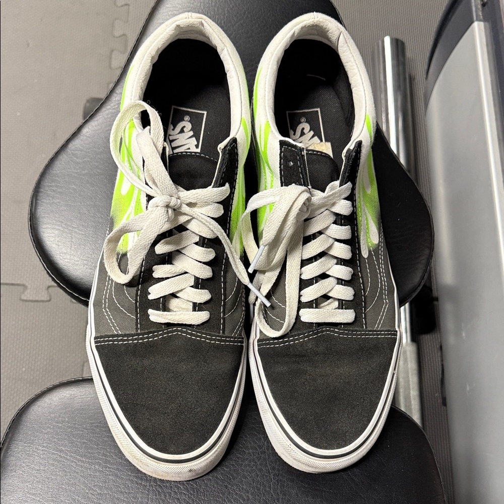 Vans Black and Neon Green Men's Sneakers